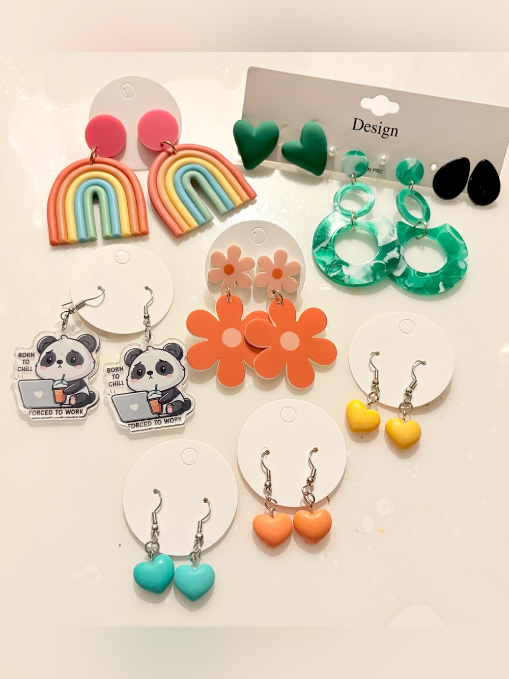 Lot of 10 Mixed Fashion Earrings Rainbow Heart
Flower Panda Dangle Stud
Hook